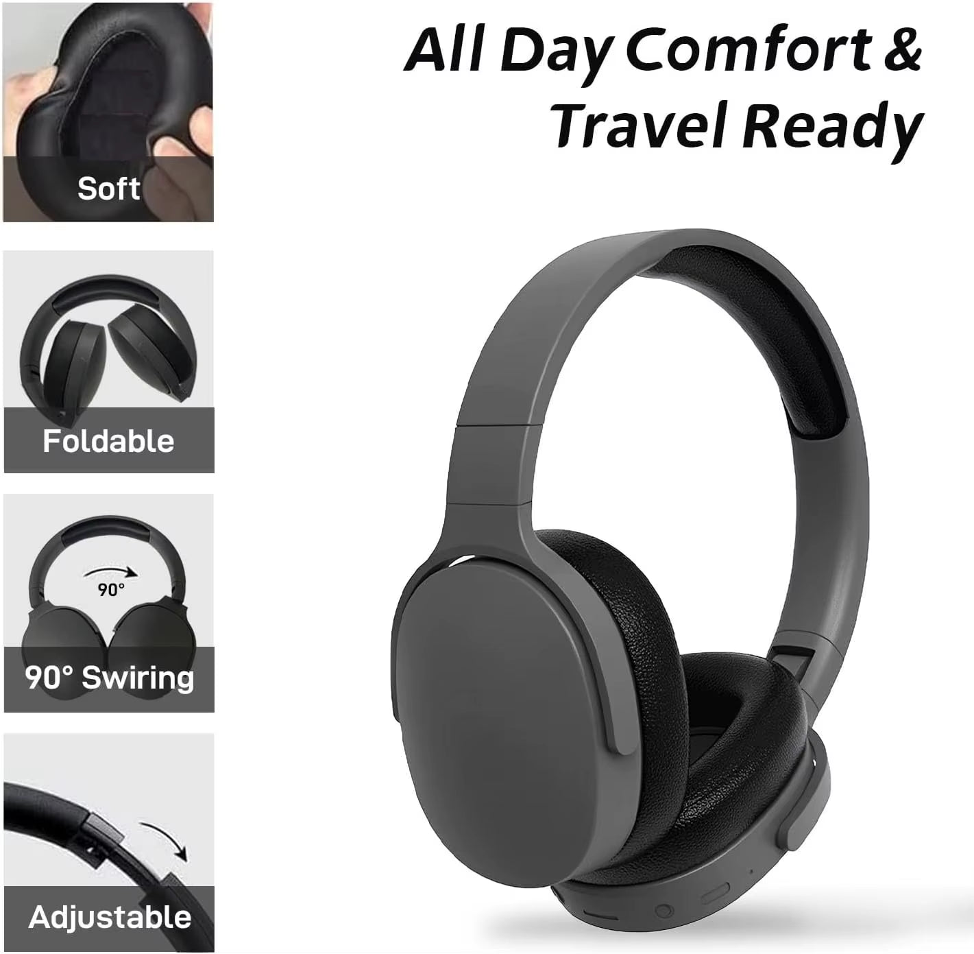 Wireless Bluetooth5.3 Headphones over Ear Hifi Stereo Headset True Sports with Earphones TF/AUX Music Player with HD Mic
